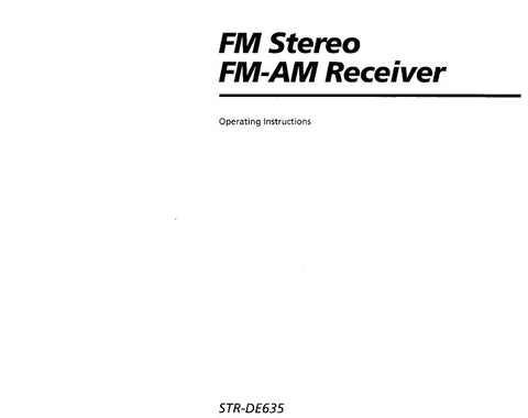 SONY STR-DE635 FM STEREO FM AM RECEIVER OPERATING INSTRUCTIONS 52 PAGES ENG