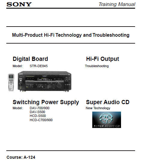 SONY STR-DE845 FM STEREO FM AM RECEIVER (SAMPLE MODEL) TRAINING MANUAL AND TROUBLESHOOTING GUIDE CORSE A-124 61 PAGES ENG