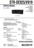 SONY STR-DE925 STR-V919 FM STEREO FM AM RECEIVER SERVICE MANUAL INC BLK DIAGS PCBS SCHEM DIAGS AND PARTS LIST 62 PAGES ENG