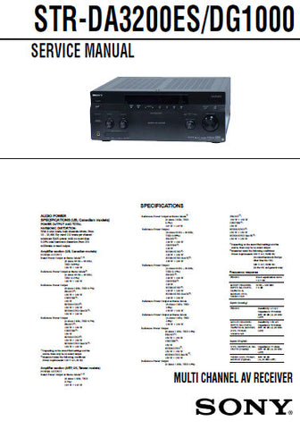 SONY STR-DG1000 STR-DA3200ES MULTICHANNEL AV RECEIVER SERVICE MANUAL INC BLK DIAGS PCBS SCHEM DIAGS AND PARTS LIST 168 PAGES ENG