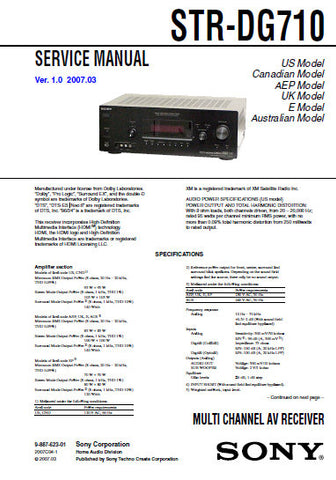 SONY STR-DG710 MULTICHANNEL AV RECEIVER SERVICE MANUAL INC BLK DIAGS PCBS SCHEM DIAGS AND PARTS LIST 86 PAGES ENG