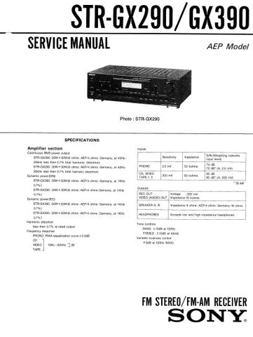 SONY STR-GX290 STR-GX390 FM STEREO FM AM RECEIVER SERVICE MANUAL INC PCBS SCHEM DIAGS AND PARTS LIST 28 PAGES ENG