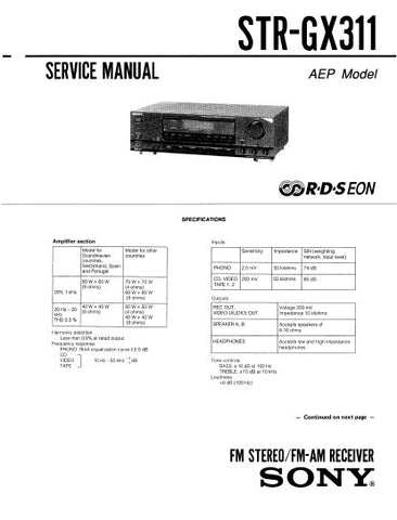 SONY STR-GX311 FM STEREO FM AM RECEIVER SERVICE MANUAL INC BLK DIAG PCBS SCHEM DIAGS AND PARTS LIST 26 PAGES ENG