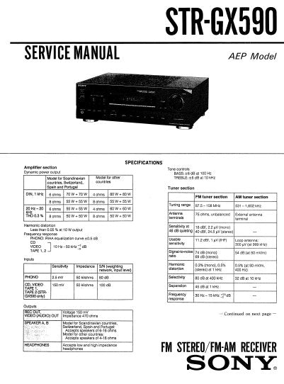 SONY STR-GX590 FM STEREO FM AM RECEIVER SERVICE MANUAL INC PCBS SCHEM DIAGS AND PARTS LIST 27 PAGES ENG