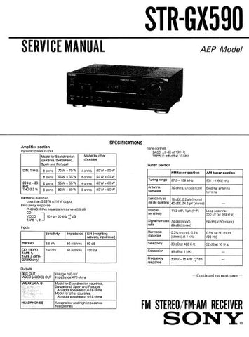 SONY STR-GX590 FM STEREO FM AM RECEIVER SERVICE MANUAL INC PCBS SCHEM DIAGS AND PARTS LIST 27 PAGES ENG