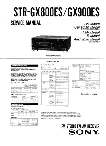 SONY STR-GX800ES STR-GX900ES FM STEREO FM AM RECEIVER SERVICE MANUAL INC BLK DIAG PCBS SCHEM DIAGS AND PARTS LIST 56 PAGES ENG