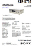 SONY STR-K700 FM STEREO FM AM RECEIVER SERVICE MANUAL INC BLK DIAGS PCBS SCHEM DIAGS AND PARTS LIST 46 PAGES ENG