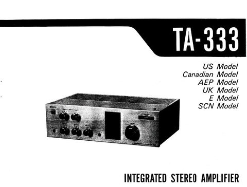 SONY TA-333 INTEGRATED STEREO AMPLIFIER SERVICE MANUAL INC BLK DIAG PCBS SCHEM DIAG AND PARTS LIST 18 PAGES ENG
