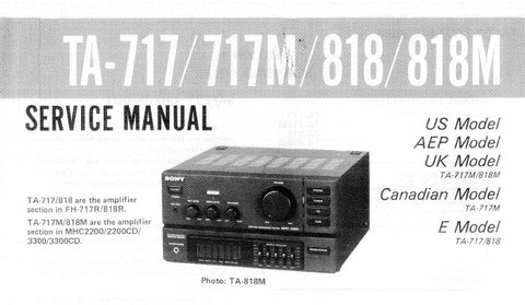 SONY TA-717 TA-717M TA-818 TA-818M INTEGRATED STEREO AMPLIFIER SERVICE MANUAL INC PCBS SCHEM DIAG AND PARTS LIST 16 PAGES ENG