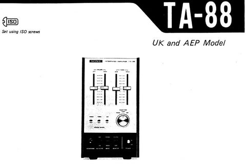 SONY TA-88 INTEGRATED STEREO AMPLIFIER SERVICE MANUAL INC LEVEL DIAG BLK DIAG PCBS SCHEM DIAGS AND PARTS LIST 28 PAGES ENG