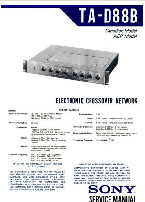 SONY TA-D88B ELECTRONIC CROSSOVER NETWORK SERVICE MANUAL INC BLK DIAG PCBS SCHEM DIAG AND PARTS LIST 22 PAGES ENG
