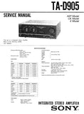 SONY TA-D905 INTEGRATED STEREO AMPLIFIER SERVICE MANUAL INC CONN DIAGS BLK DIAG PCBS SCHEM DIAGS AND PARTS LIST 30 PAGES ENG