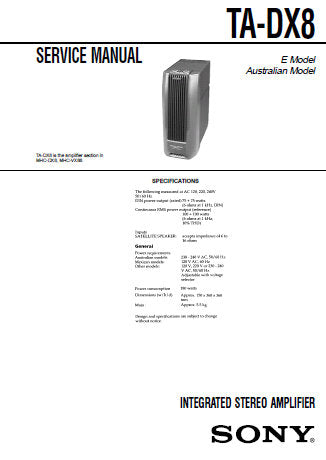 SONY TA-DX8 INTEGRATED STEREO AMPLIFIER SERVICE MANUAL INC PCBS SCHEM DIAGS AND PARTS LIST 14 PAGES ENG