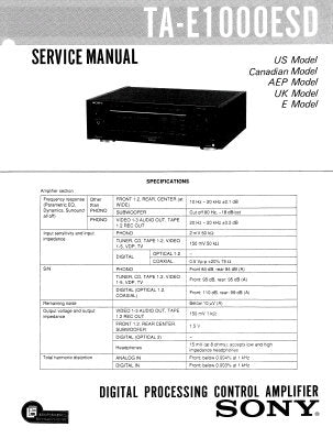 SONY TA-E1000ESD DIGITAL PROCESSING CONTROL AMPLIFIER SERVICE MANUAL INC PCBS SCHEM DIAGS AND PARTS LIST 30 PAGES ENG