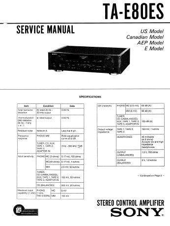 SONY TA-E80ES STEREO CONTROL AMPLIFIER SERVICE MANUAL INC CONN DIAG PCBS SCHEM DIAGS AND PARTS LIST 30 PAGES ENG