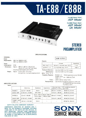 SONY TA-E88 TA-E88B STEREO PREAMPLIFIER SERVICE MANUAL INC PCBS SCHEM DIAG AND PARTS LIST 24 PAGES ENG
