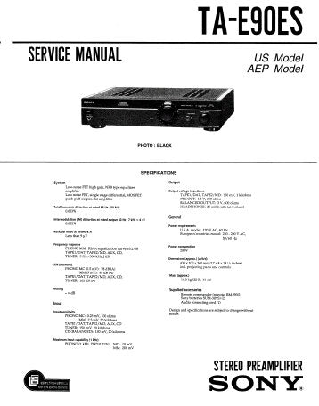 SONY TA-E90ES STEREO PREAMPLIFIER SERVICE MANUAL INC BLK DIAG PCBS SCHEM DIAGS AND PARTS LIST 26 PAGES ENG
