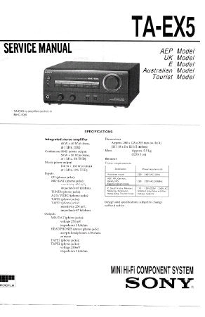 SONY TA-EX5 MINI HIFI COMPONENT SYSTEM SERVICE MANUAL INC BLK DIAG PCBS SCHEM DIAGS AND PARTS LIST 29 PAGES ENG