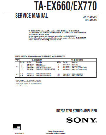 SONY TA-EX660 TA-EX770 INTEGRATED STEREO AMPLIFIER SERVICE MANUAL INC PCBS SCHEM DIAG AND PARTS LIST 25 PAGES ENG