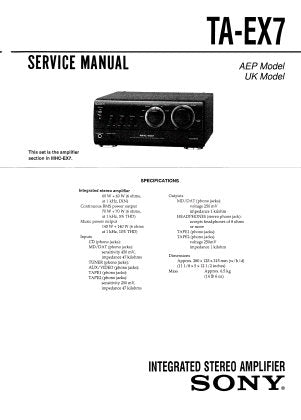 SONY TA-EX7 INTEGRATED STEREO AMPLIFIER SERVICE MANUAL INC BLK DIAG PCBS SCHEM DIAG AND PARTS LIST 18 PAGES ENG