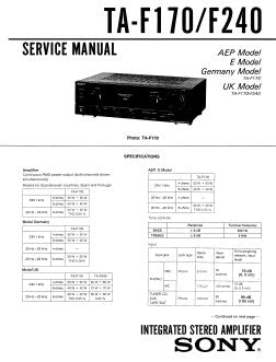 SONY TA-F170 TA-F240 INTEGRATED STEREO AMPLIFIER SERVICE MANUAL INC CONN DIAGS BLK DIAG PCBS SCHEM DIAG AND PARTS LIST 16 PAGES ENG