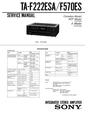 SONY TA-F222ESA TA-F570ESA INTEGRATED STEREO AMPLIFIER SERVICE MANUAL INC PCBS SCHEM DIAG AND PARTS LIST 18 PAGES ENG