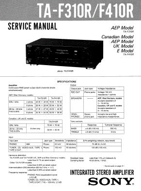 SONY TA-F310R TA-F410R INTEGRATED STEREO AMPLIFIER SERVICE MANUAL INC CONN DIAG BLK DIAG PCBS SCHEM DIAG AND PARTS LIST 16 PAGES ENG