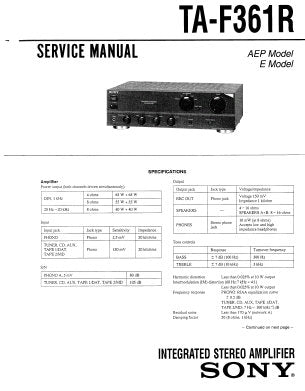 SONY TA-F361R INTEGRATED STEREO AMPLIFIER SERVICE MANUAL INC PCBS SCHEM DIAG AND PARTS LIST 17 PAGES ENG