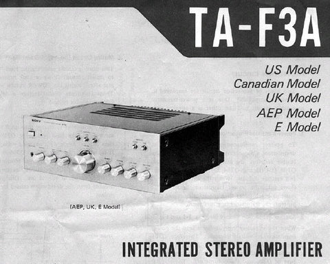 SONY TA-F3A INTEGRATED STEREO AMPLIFIER SERVICE MANUAL INC BLK DIAG PCBS AND SCHEM DIAG 10 PAGES ENG