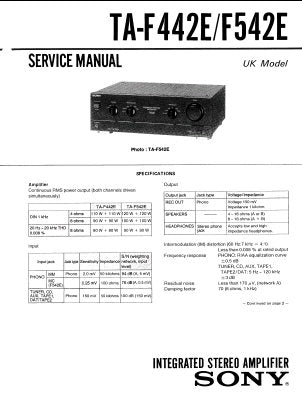 SONY TA-F442E TA-F542E INTEGRATED STEREO AMPLIFIER SERVICE MANUAL INC CONN DIAG BLK DIAG PCBS SCHEM DIAG AND PARTS LIST 16 PAGES ENG