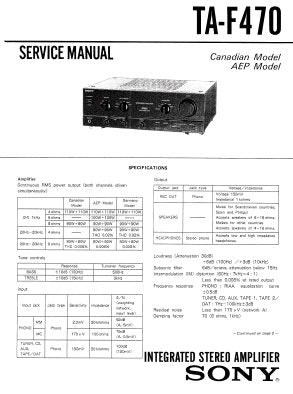 SONY TA-F470 INTEGRATED STEREO AMPLIFIER SERVICE MANUAL INC CONN DIAG PCBS SCHEM DIAG AND PARTS LIST 17 PAGES ENG