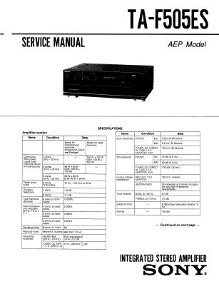 SONY TA-F505ES INTEGRATED STEREO AMPLIFIER SERVICE MANUAL INC BLK DIAG PCBS SCHEM DIAG AND PARTS LIST 22 PAGES ENG