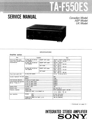 SONY TA-F550ES INTEGRATED STEREO AMPLIFIER SERVICE MANUAL INC PCBS SCHEM DIAG AND PARTS LIST 14 PAGES ENG