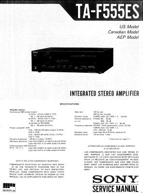 SONY TA-F555ES INTEGRATED STEREO AMPLIFIER SERVICE MANUAL INC BLK DIAGS PCBS SCHEM DIAGS AND PARTS LIST 39 PAGES ENG