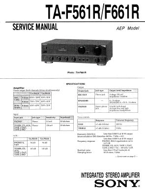 SONY TA-F561R INTEGRATED STEREO AMPLIFIER SERVICE MANUAL INC PCBS SCHEM DIAG AND PARTS LIST 17 PAGES ENG