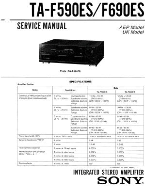 SONY TA-F590ES TA-F690ES INTEGRATED STEREO AMPLIFIER SERVICE MANUAL INC BLK DIAG PCBS SCHEM DIAGS AND PARTS LIST 28 PAGES ENG