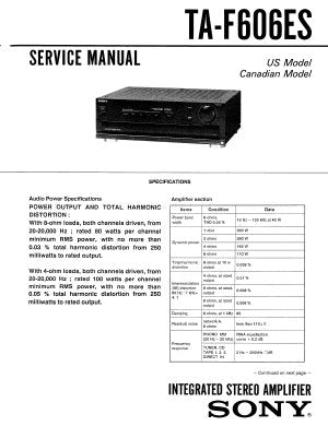 SONY TA-F606ES INTEGRATED STEREO AMPLIFIER SERVICE MANUAL INC CONN DIAG BLK DIAG PCBS SCHEM DIAGS AND PARTS LIST 25 PAGES ENG