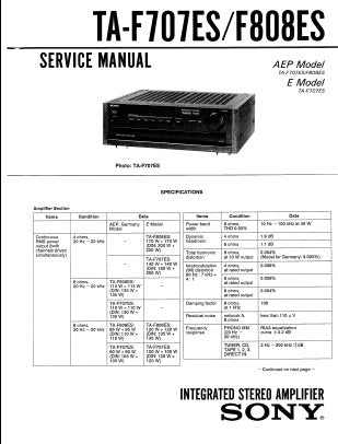 SONY TA-F707ES TA-808ES INTEGRATED STEREO AMPLIFIER SERVICE MANUAL INC CONN DIAG BLK DIAG PCBS SCHEM DIAG AND PARTS LIST 32 PAGES ENG