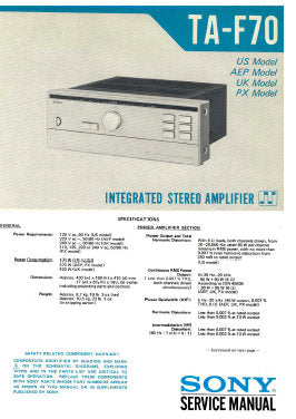 SONY TA-F70 INTEGRATED STEREO AMPLIFIER SERVICE MANUAL INC PCBS SCHEM DIAG AND PARTS LIST 21 PAGES ENG