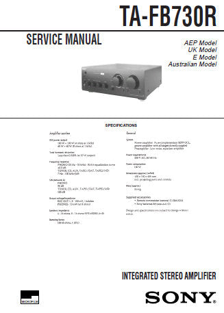 SONY TA-FB730R INTEGRATED STEREO AMPLIFIER SERVICE MANUAL INC PCBS SCHEM DIAGS AND PARTS LIST 25 PAGES ENG