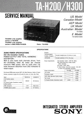 SONY TA-H200 TA-H300 INTEGRATED STEREO AMPLIFIER SERVICE MANUAL INC PCBS SCHEM DIAGS AND PARTS LIST 19 PAGES ENG