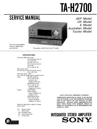 SONY TA-H2700 INTEGRATED STEREO AMPLIFIER SERVICE MANUAL INC PCBS SCHEM DIAGS AND PARTS LIST 29 PAGES ENG