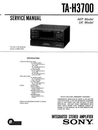 SONY TA-H3700 INTEGRATED STEREO AMPLIFIER SERVICE MANUAL INC PCBS SCHEM DIAGS AND PARTS LIST 33 PAGES ENG