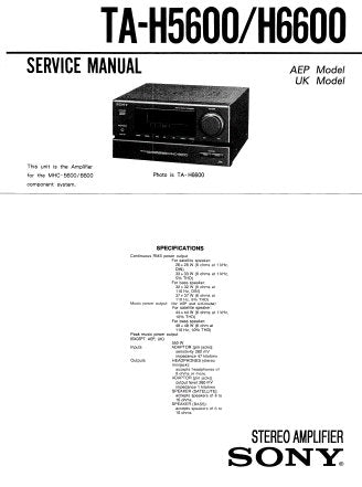 SONY TA-H5600 TA-H6600 STEREO AMPLIFIER SERVICE MANUAL INC BLK DIAGS PCBS SCHEM DIAGS AND PARTS LIST 41 PAGES ENG
