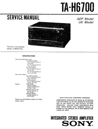 SONY TA-H6700 STEREO INTEGRATED AMPLIFIER SERVICE MANUAL INC PCBS SCHEM DIAGS AND PARTS LIST 27 PAGES ENG