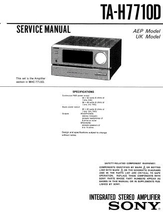 SONY TA-H7710D INTEGRATED STEREO AMPLIFIER SERVICE MANUAL INC PCBS SCHEM DIAGS AND PARTS LIST 27 PAGES ENG