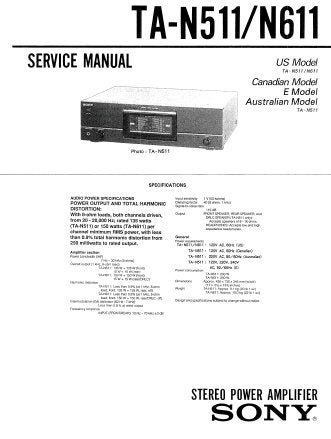 SONY TA-N511 TA-N611 STEREO POWER AMPLIFIER SERVICE MANUAL INC PCBS SCHEM DIAG AND PARTS LIST 17 PAGES ENG