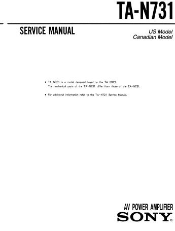 SONY TA-N731 AV POWER AMPLIFIER SERVICE MANUAL INC PARTS LIST 2 PAGES ENG