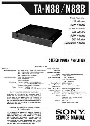 SONY TA-N88 TA-N88B STEREO POWER AMPLIFIER SERVICE MANUAL INC BLK DIAG PCBS SCHEM DIAGS AND PARTS LIST 34 PAGES ENG