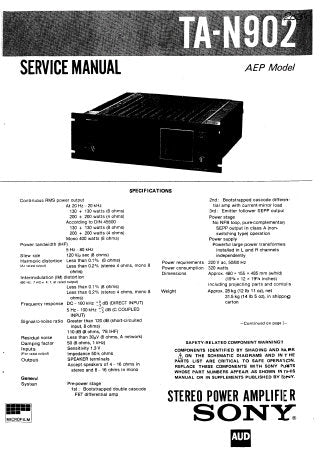 SONY TA-N902 STEREO POWER AMPLIFIER SERVICE MANUAL INC BLK DIAG PCBS SCHEM DIAG AND PARTS LIST 28 PAGES ENG